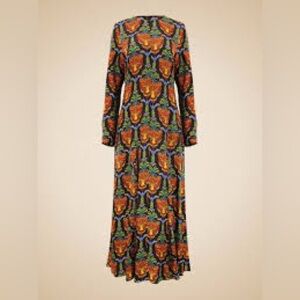 Farm Rio Printed Maxi Dress Size M Long Sleeve Boho Tropical